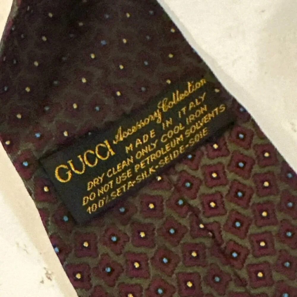 Gucci Logo Silk Tie Purple Green Mint Mens Silk Vintage Goth Couture Artsy EUC
